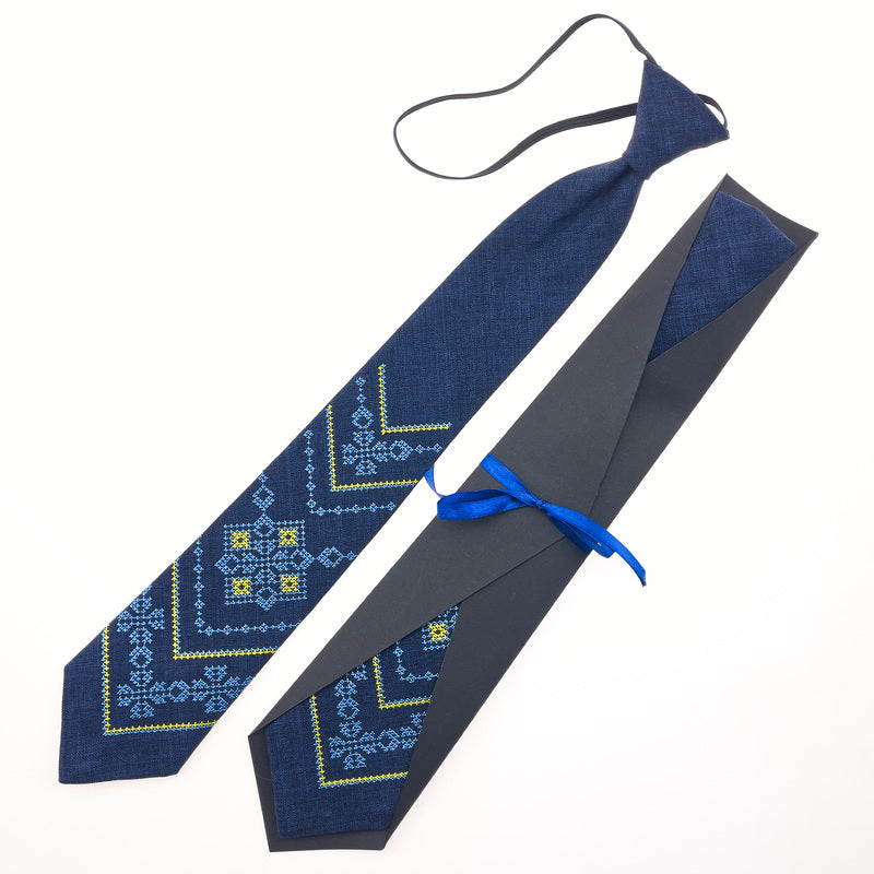 Teen’s Embroidered Tie - Blue and Yellow