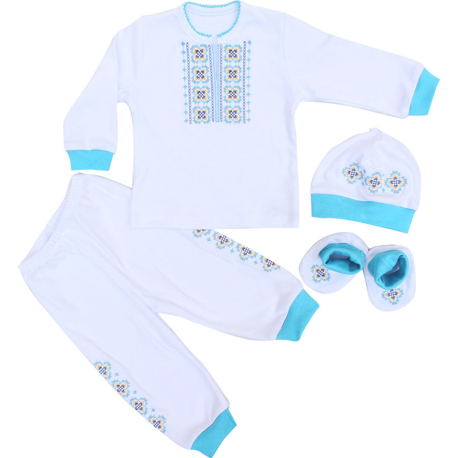 Turquoise Baby Boy Embroidered Set