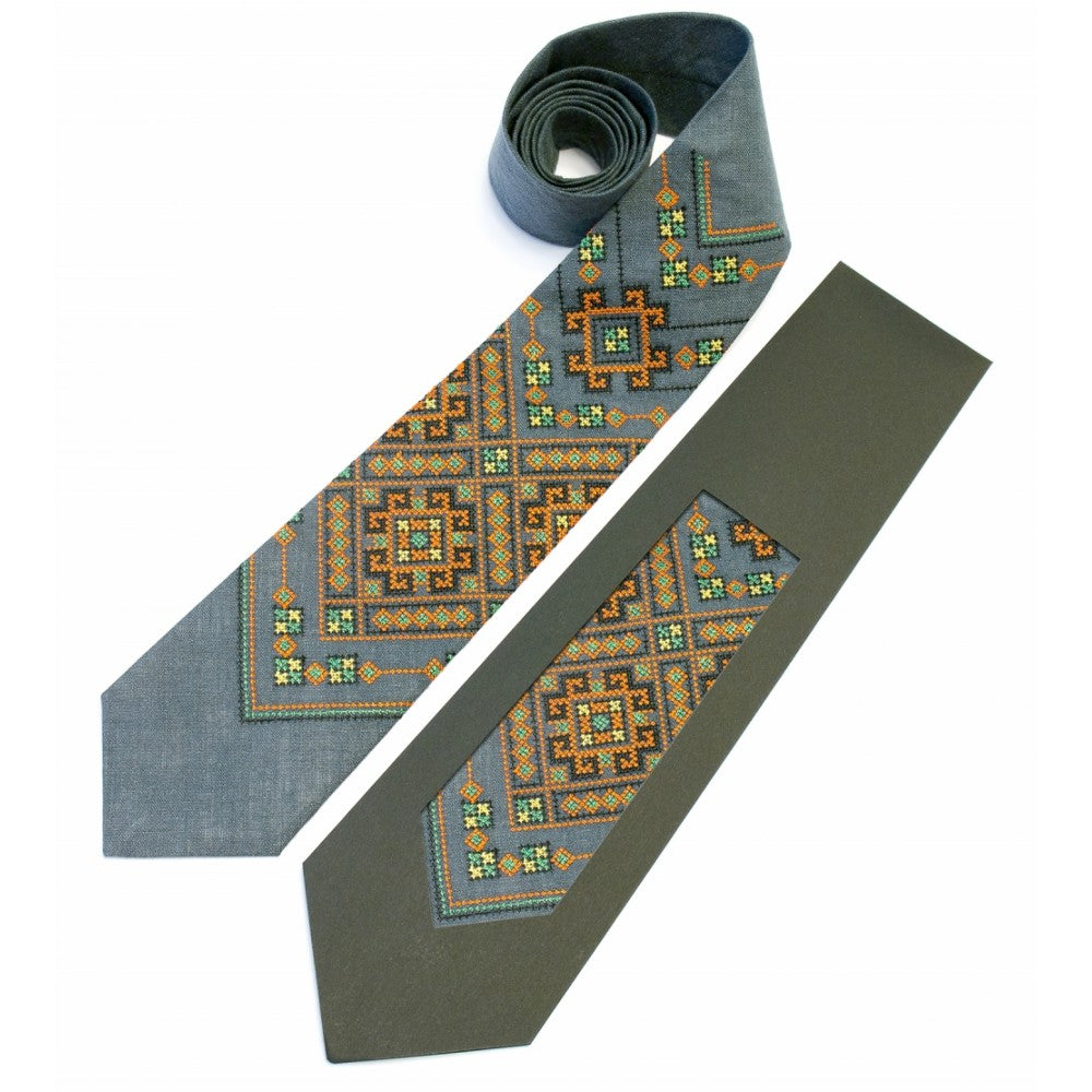 Grey Embroidered Necktie